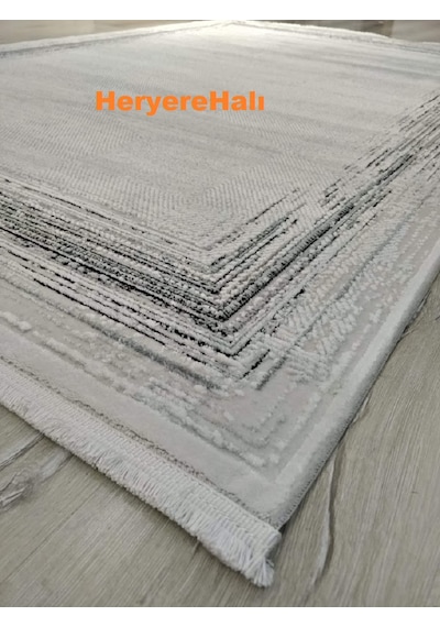 Quka Halı Istanbul Siyah Gri %100 Akrilik 160x230 Cm Modern Bordürlü Halı Siyah - Gri