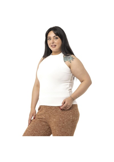 Disentis Büyük Beden Halter Yaka Yarım Balıkçı Fitilli Kaşkorse Ekru Body-ekru Ekru