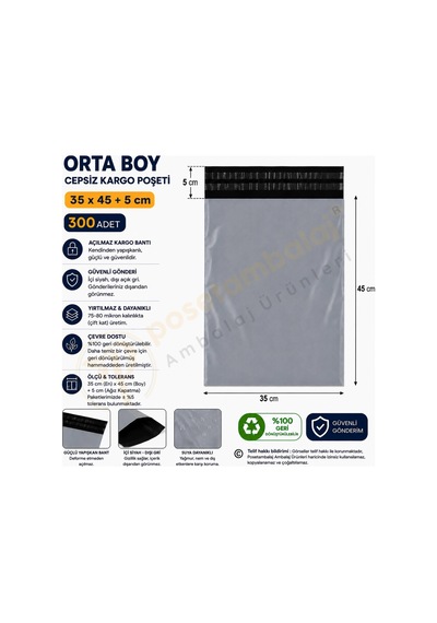 35x45+5 Cm 35x50 Cepsiz Kargo Poşeti 300 Adet