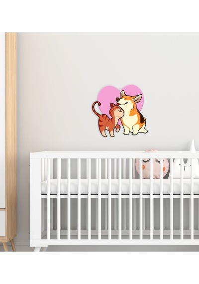 Bk Gift Sevimli Kedi Ve Köpek Tasarımlı Çocuk Odası Ahşap Duvar Süsü-2