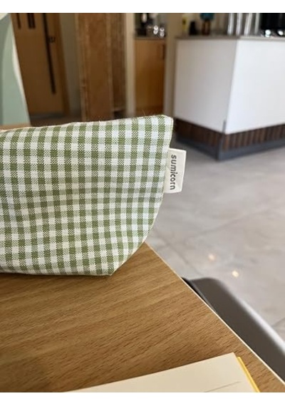 Yeşil Pötikareli Yıkanabilir Fermuarlı Tek Gözlü Bez Kalemlik Kalem Kutusu Cüzdan Makyaj Çantası Bez Kalem Kese Genel