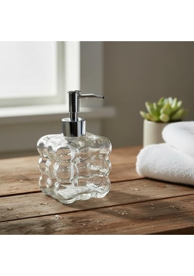 Beyaz Bubble Design Cam Sıvı Sabunluk - 450 Ml Kabartmalı Şık Banyo Ve Mutfak Sabunluğu 7x12 Cm 5066 - Şeffaf Diğer