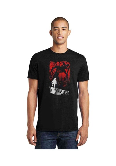 Stranger Things Eleven Demogorgon Baskılı Siyah Erkek Tshirt