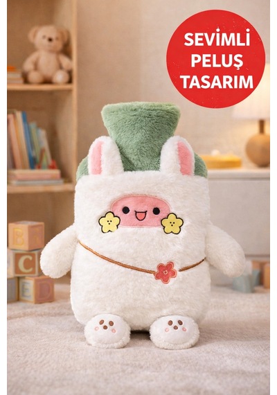 Patili Beyaz Tavşan Peluş Sıcak Su Torbası Regl & Karın Rahatlatıcı, Uzun Süre Isı Renkli