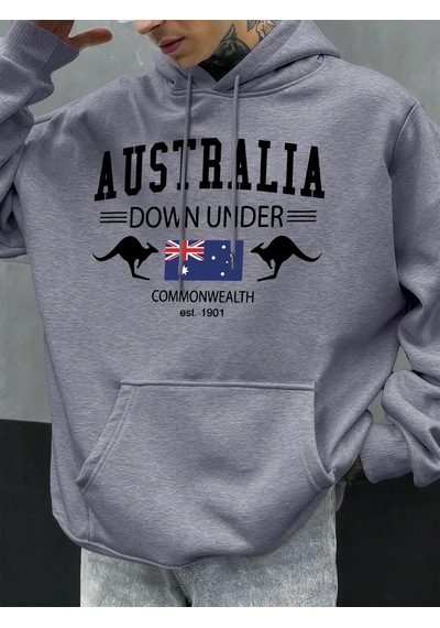 Startmore Tarzsokak Avustralya Down Under Baskılar Erkekler Kapüşonlular Hip Hop Cep Hoody Sonbahar Moda Sokak Şı Gri
