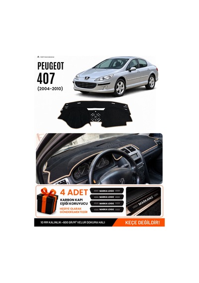 Peugeot 407 2004-2010 Uyumlu Torpido Koruma, Torpido Örtüsü, Torpido Kılıfı - Siyah Bej