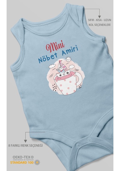 Mini Nöbet Amiri Baskılı Bebek Zıbını Çıtçıtlı Body %100 Pamuk Sıfır Kol Bebe Mavisi