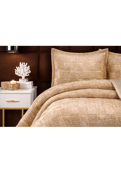Goldroom Home Ranya Kadife Nakışlı Tek Kişilik Yatak Örtüsü Gold