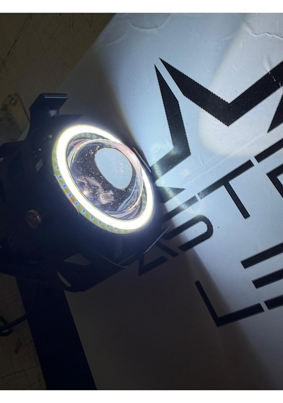U7 Motosiklet Sis Farı Mercekli, Büyük Kafesli, Sarı Angel Işıklı Led