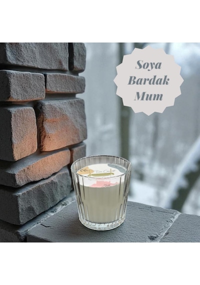 Tr Kokulu Mum - Şeffaf Cam Bardak Vanilya Kokulu Mum %100 Doğal Soya Mumu 210g, Vanilya Diğer