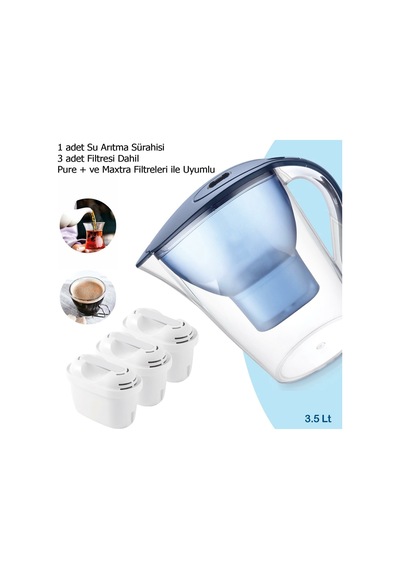 Su Arıtma Sürahisi Pure Ve Maxtra Filtreleri İle Uyumlu 3 Adet Extra Filtre Dahil