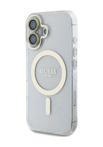 Apple Uyumlu iPhone 16 Guess Lisanslı 3'lü Aksesuar Seti Iml Simli Glitter Kılıf Ekran Ve Lens Koruyucu Şeffaf