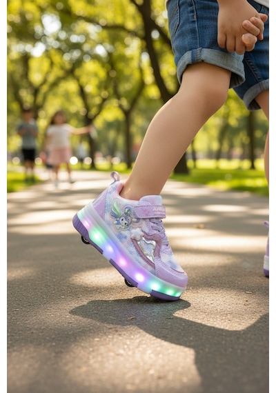Enoch Çocuk Patenli Işıklı Tekerlekli Spor Ayakkabı & Rahat Cırt Cırtlı Kaykay Ayakkabı 4 Tekerli Sneaker Lila Enoch Çocuk Patenli Işıklı Tekerlekli Spor Ayakkabı & Rahat Cırt Cırtlı Kaykay Ayakkabı 4 Tekerli Sneaker Lila