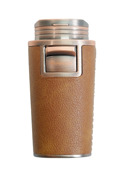 Parmida Çift Torch Pürmüz Delicili Gövdesi Deri Bronz Metal Puro Çakmağı - Tr9616