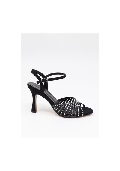 Nesilshoes Nesil Shoes Pine 134 Siyah Taşlı Topuklu Dekolte Kadın Sandalet