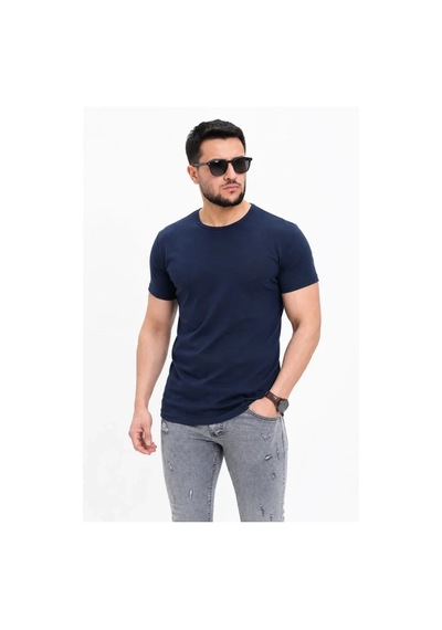 Defymoda Erkek Basic Tişört Bisiklet Yaka Kısa Kol Günlük Yazlık Slim Fit T-shirt - Lacivert