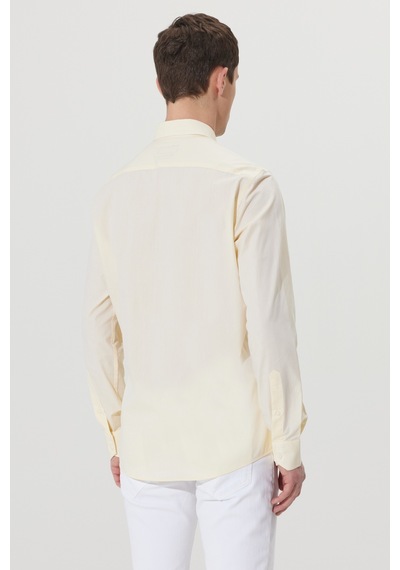 Erkek Sarı Slim Fit Dar Kesim %100 Pamuk Düğmeli Yaka Desenli Gömlek Sarı
