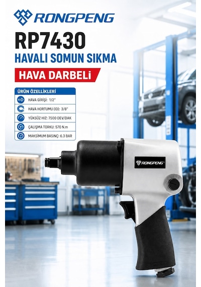 Hava Darbeli Somun Sıkma 570 Nm Tork Güç 6.3 Bar 7430 Germany Pro Seri Sanayi Tipi