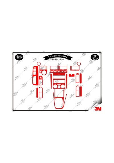 Volkswagen Bora 1998-2008 Torpido Konsol Trim Göğüs Maun Kaplama Set 27 Parça Kırmızı Renk