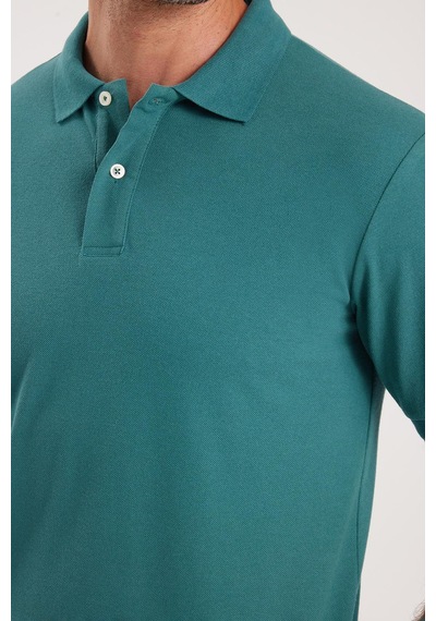 Tudors Erkek Slim Fit Dar Kesim Pamuklu Yumuşak Dokulu Serin Tutan Kumaş Düz Pike Yeşil Polo Yaka Tişört-33701 Yeşil