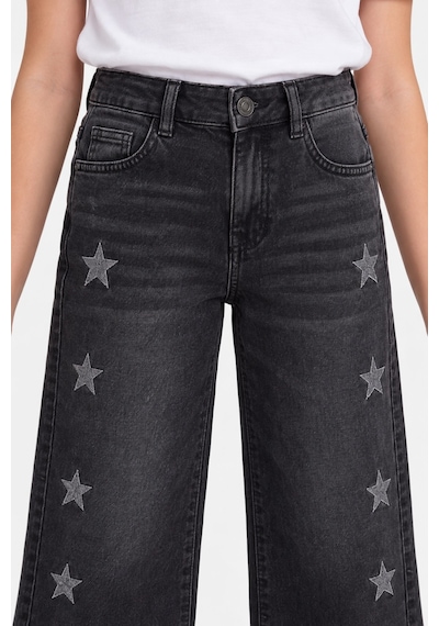 Rony Pony Kids Kız Çocuk Yıldız Nakışlı Füme Jean Pantolon Bol Paça Yüksek Bel Kot