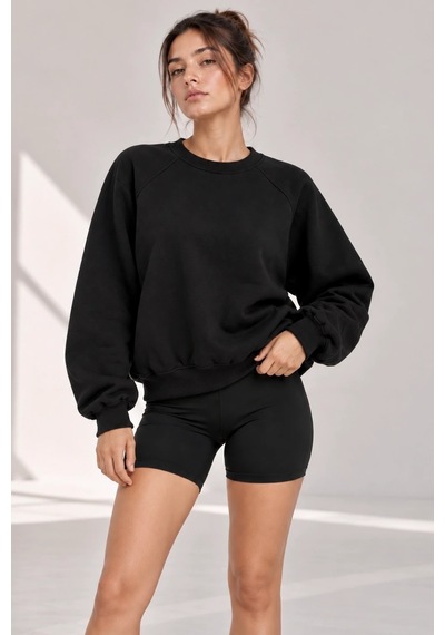 Bbbutikbasic Kadın Şardonlu 3 İplik Kısa Reglan Kol Sweatshirt My3535 siyah
