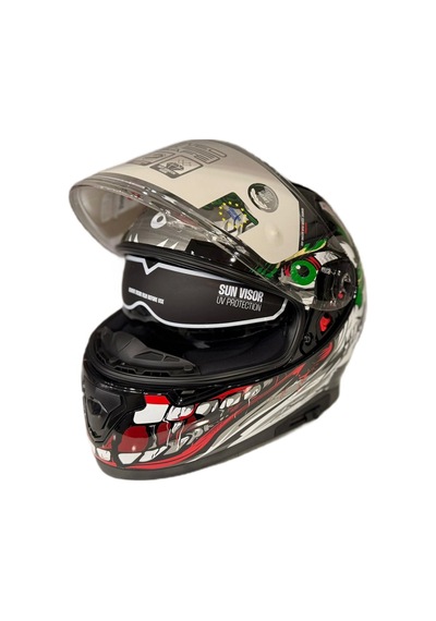 Shiro Katana Sv Joker Kapalı Kask Beyaz - Kırmızı - Yeşil