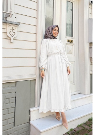 Riella Butik Larissa Tesettür Elbise Beyaz