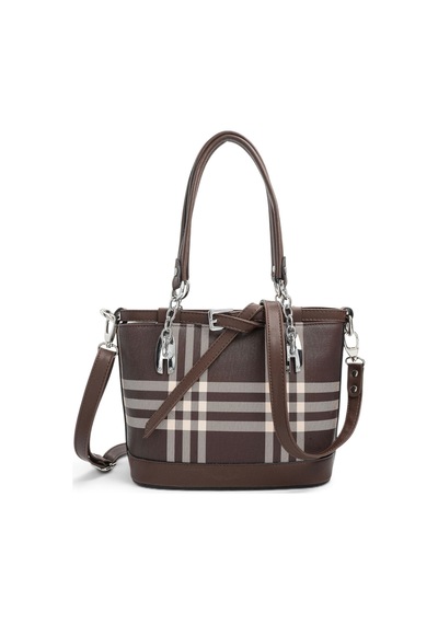 Silver & Polo Silver Polo Kahve - Kahve Çizgili Ekose Kadın El Çantası Sp1155 Kahverengi