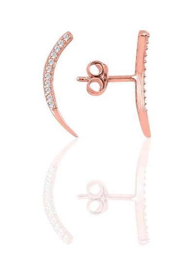Gümüş Rose Zirkon Taşlı Ay Modeli Küpe