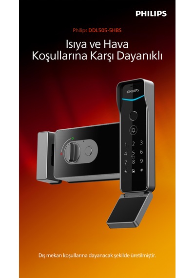 Philips Akıllı Kilit Ddl505-5hbs, Suya Ve Sıkaklığa Dayanıklı Siyah
