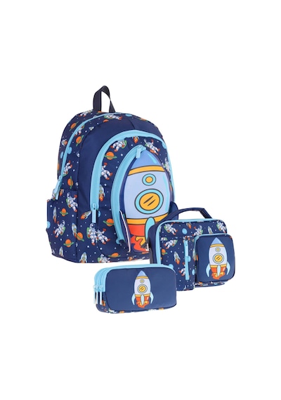 Kaukko Kids Kız Çocuklara Özel Lacivert - Roket Detaylı Üçlü Okul Çantası Seti Lacivert