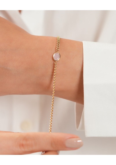 Debora Jewelry 14 Ayar Altın Pembe Kuvars Taşlı Gurmet Bileklik