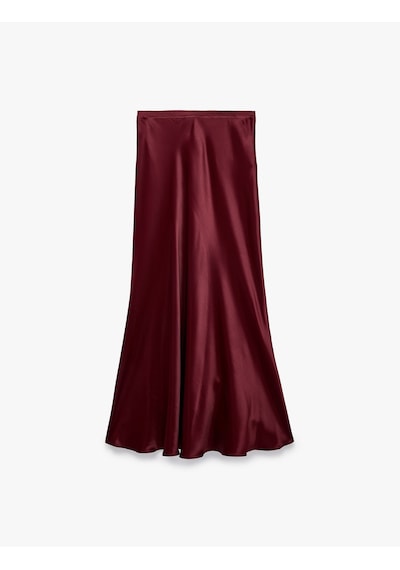 Koton Viskon Balık Kesim Midi Saten Etek Bordo 7wak70016pw