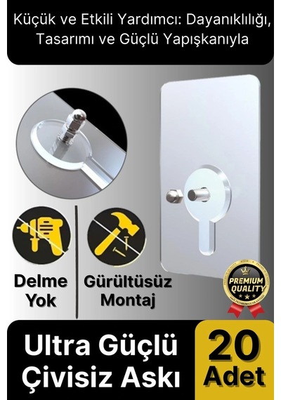Süper Sağlam İz Bırakmaz Çerçeve Tablo Banyo Mutfak Ultra Güçlü Yapışkanlı Çivisiz Askı 20 Adet Çok Renkli