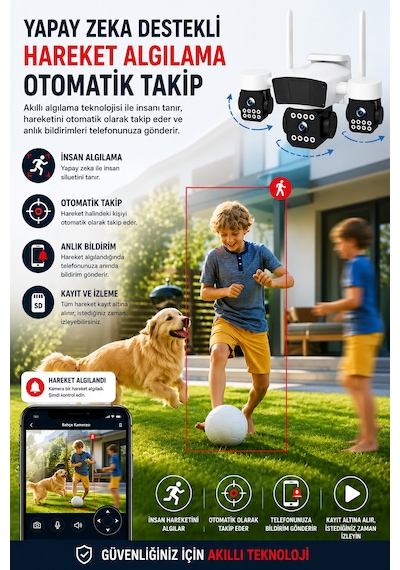 ARM-95W 3 Kameralı Güvenlik Kamerası 15MP Ultra Hd Ptz Hareketli Akıllı Ip Kamera  V380 Pro Gece Görüşlü Sesli Dış Mekan