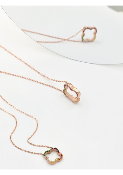 Brezza Lusso Jewelry Yonca Kolye Şans Kadın Gümüş Kolye 45 CM