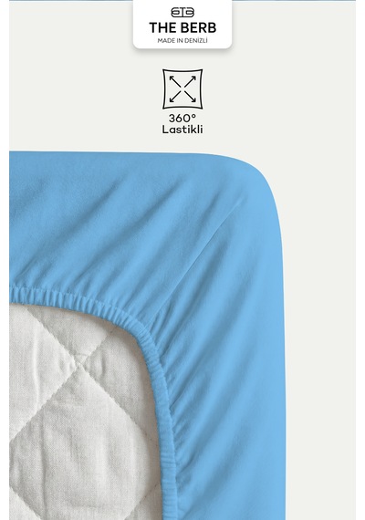 The Berb %100 Pamuk Tek/çift Kişilik Lastikli Çarşaf Fitted Jersey Penye Çarşaf Bebe Mavi