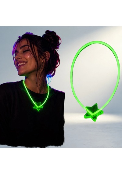 Neon Işıklı Parti Kolyesi Yeşil Renk Eğlenceli Tasarım