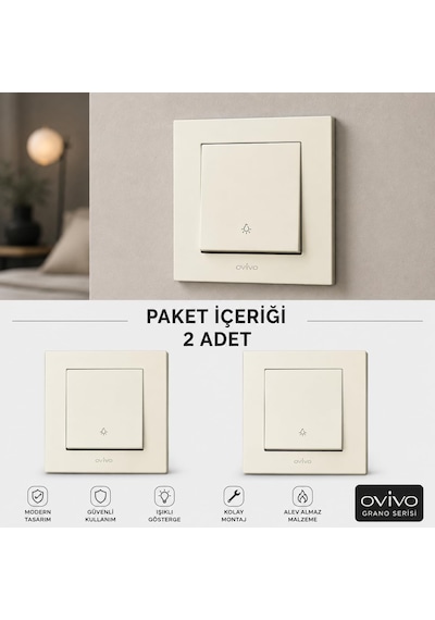Ovivo Beyaz Light/zil Anahtarı Çerçeve Dahil