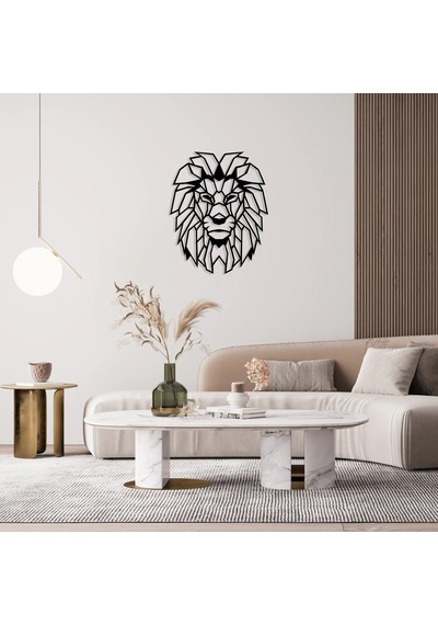 Aslan Kafası Metal Tablo Siyah