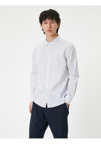 Koton Slim Fit Gömlek Yarım İtalyan Yaka Düğmeli Pamuklu Mavi Desenli 4sam60082hw Mavi Desenli