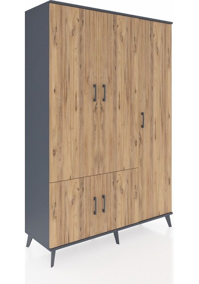 Hyperion Dolap 7 Raflı 5 Kapaklı Tek Askılı 132x44x195 Antras... Antrasit