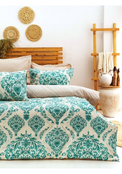 Caqqa Damask Lastikli Çarşaflı Çift Kişilik Pamuk Nevresim Takımı