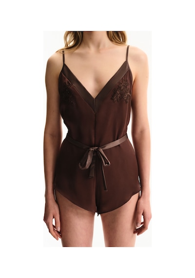 Penti Kahverengi Saten Chiffon Teddy Tulum