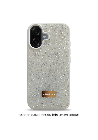 Samsung A07 Uyumlu Kadife İç Yüzey Tasarımlı Taşlı Işıltılı Parlak Pırlanta Kılıf Dia Plus Beyaz