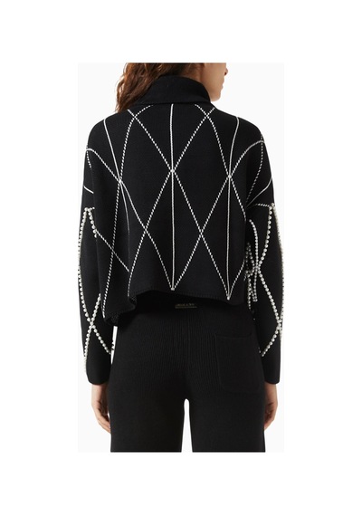 Izaak Azanei Pearl Embellished Turtleneck Sweater, Şık Ve Lüks Kadın Triko Kazak Siyah