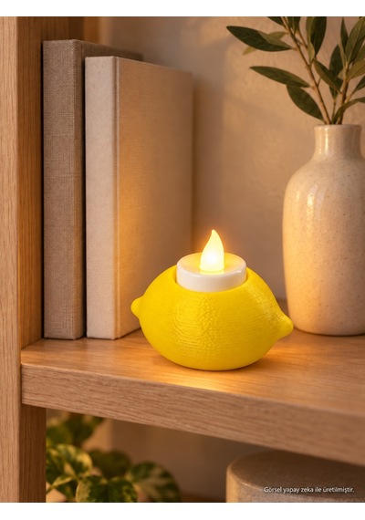 Limon Tasarımlı Tealight Mumluk 3d Baskı Dekoratif Tealight Mumluk Sarı