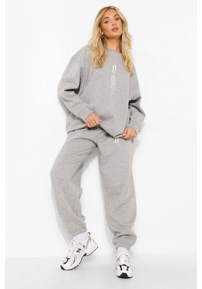 Ay Montana Kadın Dikey Baskılı Sweatshirt Alt Üst Eşofman Takımı Rsatk664 Gri