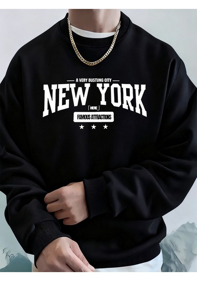 Startmore Startmorenew York Bustling City Baskılı Erkek Sweatshirtleri Kışlık Oversize Kapüşonlu Spor Bisiklet Y Siyah